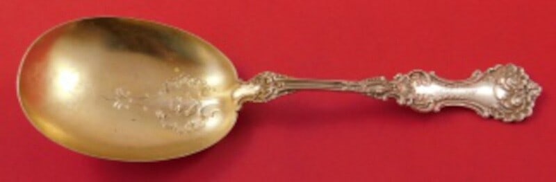 Whiting Pompadour Sterling Silver Gold Washed Preserve Spoon 7.5 Inch (1 of 2)