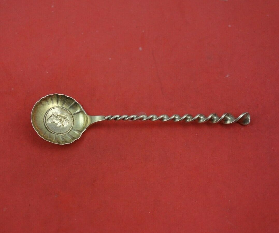 Davis and Galt Twist Sterling Silver Spoon Vermeil Medallion Round Bowl: Davis and Galt Twist Sterling Silver Spoon Vermeil Medallion Round Bowl This exquisite spoon features a twist handle design by Davis and Galt, crafted from sterling silver with a luxurious vermeil