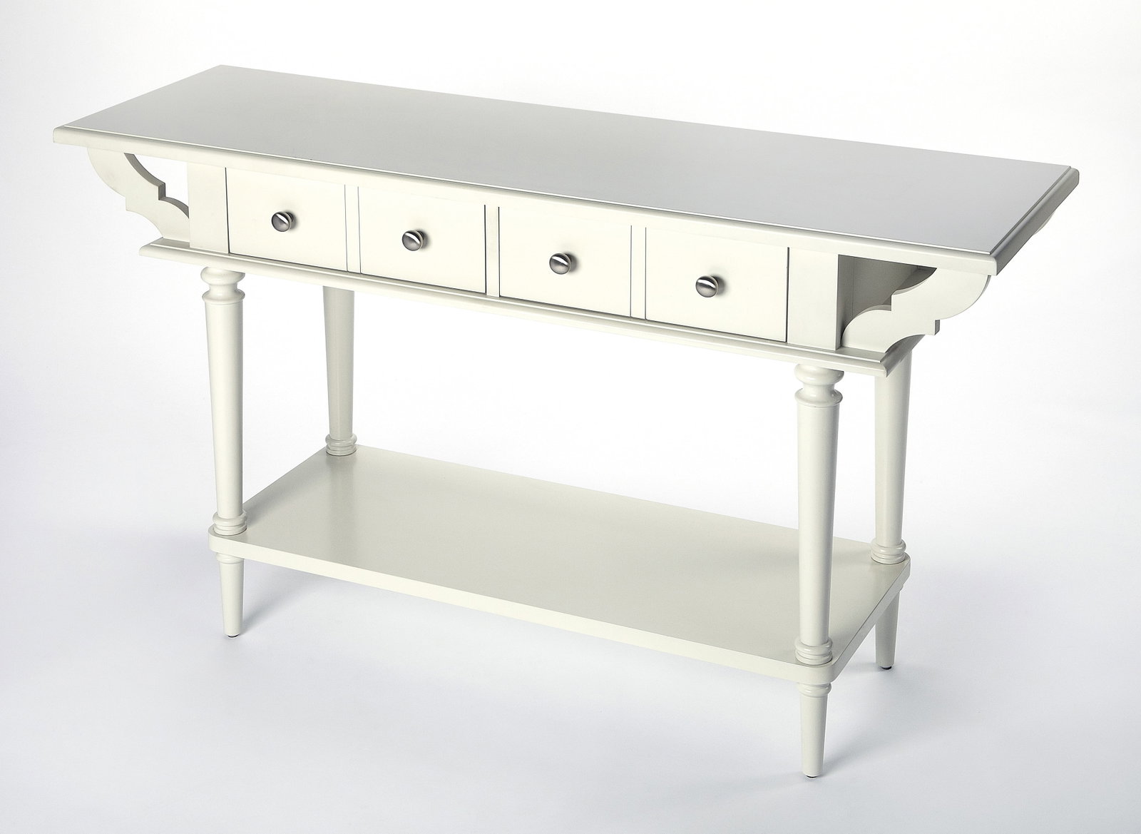 Butler Transitional White Console Table with Silver Hardware (1 of 4)