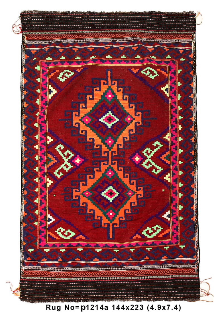 Tribal Geometric Kilim Rug 4.9 x 7.4 ft Wool: Tribal Geometric Kilim Rug 4.9 x 7.4 ft Wool Free continental US Shipping Enhance your space with this striking 4.9 x 7.4 tribal geometric Kilim rug, crafted from high-quality wool. This beautiful rug