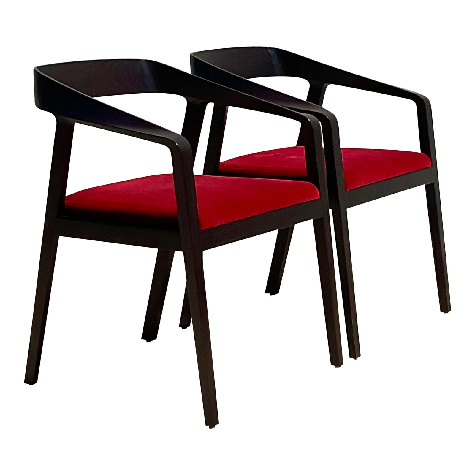 Mark Goetz Vintage Black Wood Twist Chairs - Pair by Geiger: Mark Goetz Vintage Black Wood Twist Chairs - Pair by Geiger This remarkable pair of vintage armchairs, designed by the renowned Mark Goetz and produced by Geiger, showcases a unique full twist design 