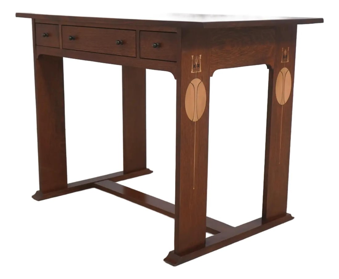 Mission Style Oak Writing Desk by Harvey Ellis with Inlay (1 of 10)