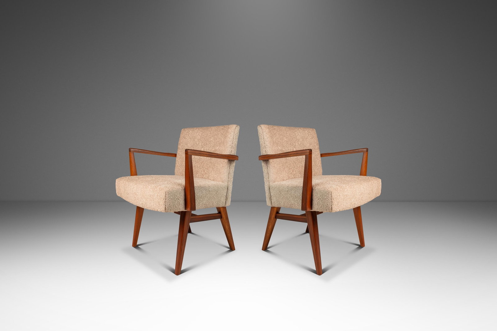 Pair of Restored C-108 Walnut Armchairs by Jens Risom in Beige Boucle 1960s USA (1 of 18)