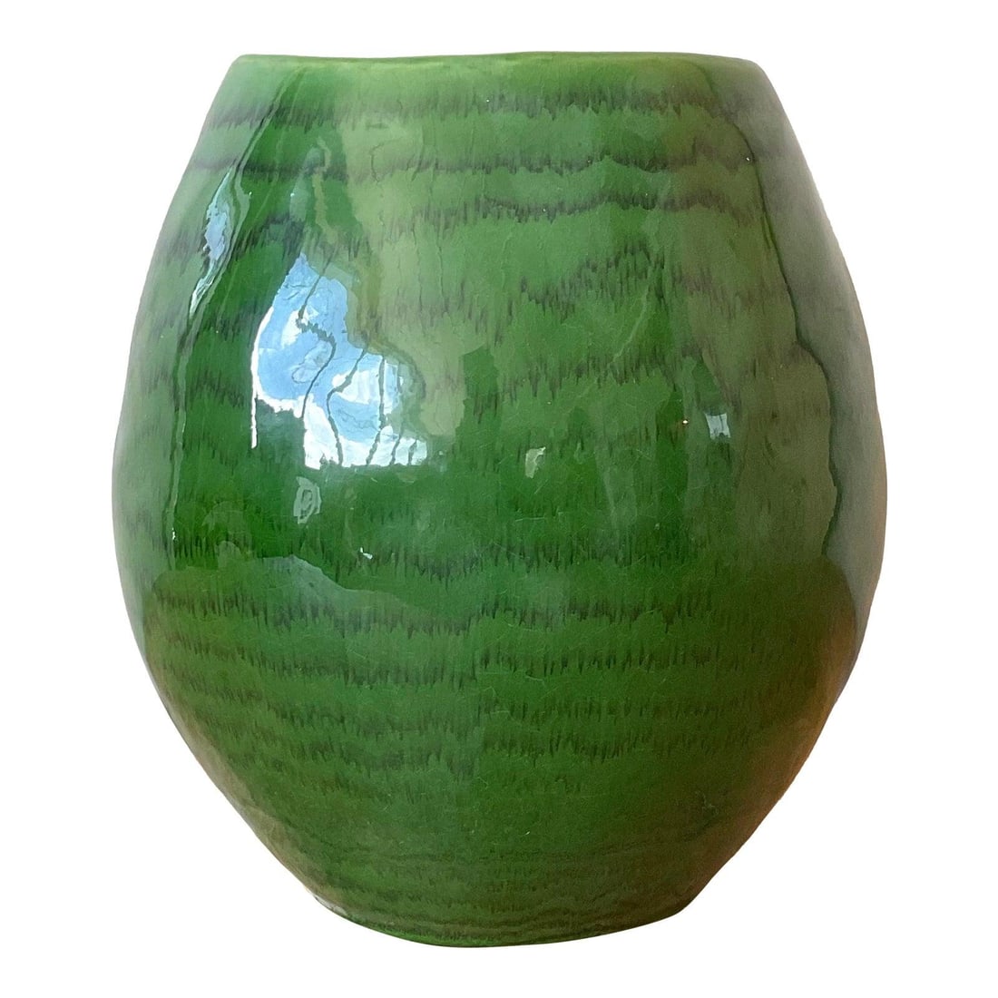 Green Glazed Ceramic Vase with Boho Vintage Style 9 Inch (1 of 6)