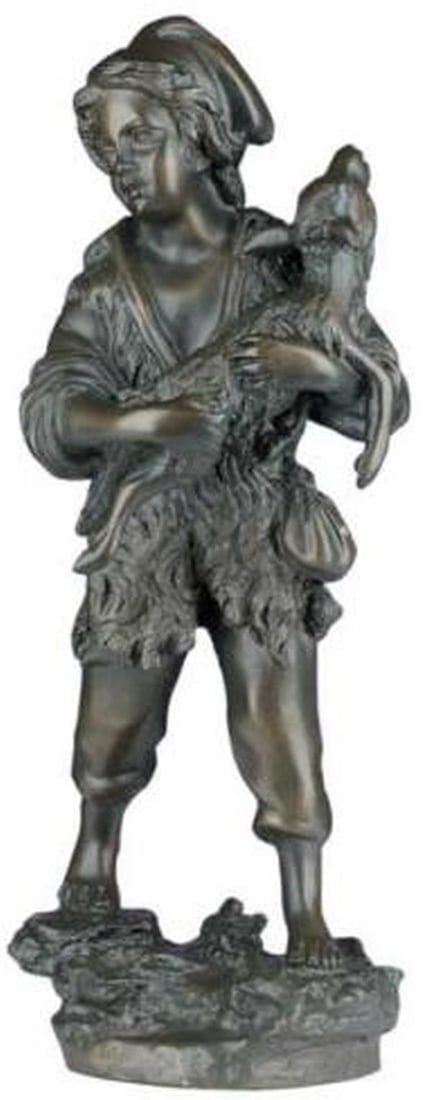 Ebony Boy and Lamb Statue Hand-Cast Lodge Style 15 Inches (1 of 1)