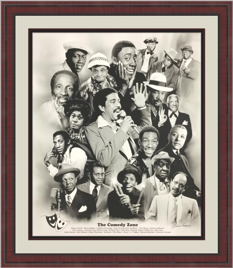 Wishum Gregory The Comedy Zone Custom Framed Print Art: Wishum Gregory The Comedy Zone Custom Framed Print Art Celebrate the art of comedy with this stunning custom-framed print titled "The Comedy Zone" by artist Wishum Gregory. This medium-sized artwork f