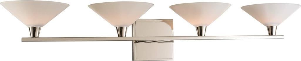 Kalco Galvaston 4-Light Polished Nickel Bath Light Modern Design: Kalco Galvaston 4-Light Polished Nickel Bath Light Modern Design Enhance your bathroom's modern elegance with the Galvaston Nickel Bath Light. This stylish fixture features an inverted cone shade desi