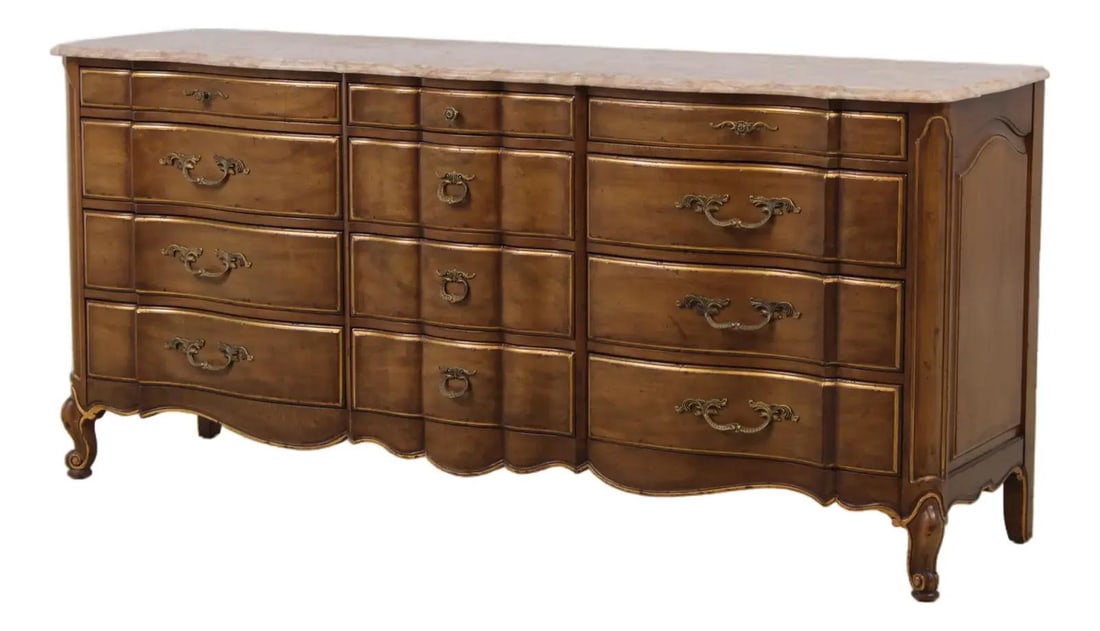 Mahogany French Provincial Dresser with Marble Top 12 Drawers (1 of 10)