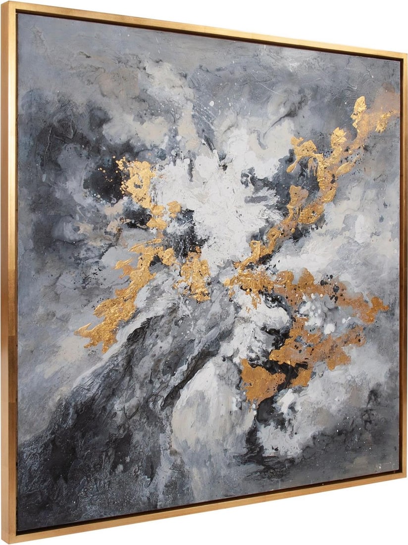 Howard Elliott Black Gold Canvas Abstract Pouf 40x40 Inches (1 of 7)