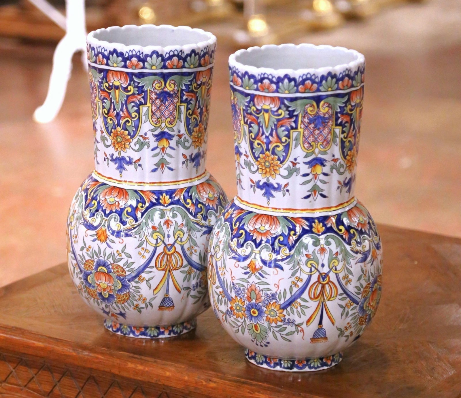 Set of 2 Desvres Faience Vases Rouen Taste 14.5 in (1 of 11)