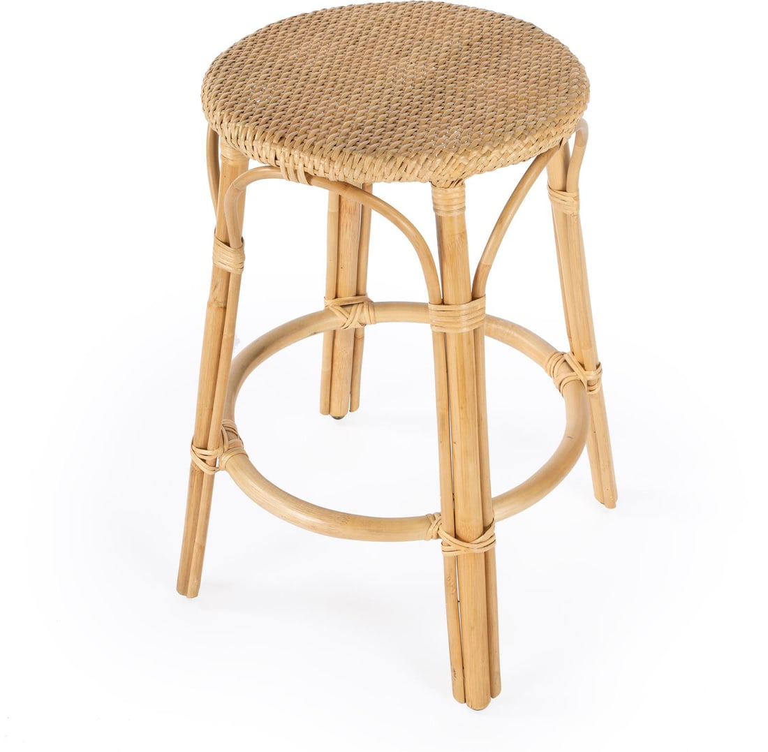 Butler Tobias Coastal Style Round Counter Stool Natural Rattan 24H (1 of 8)