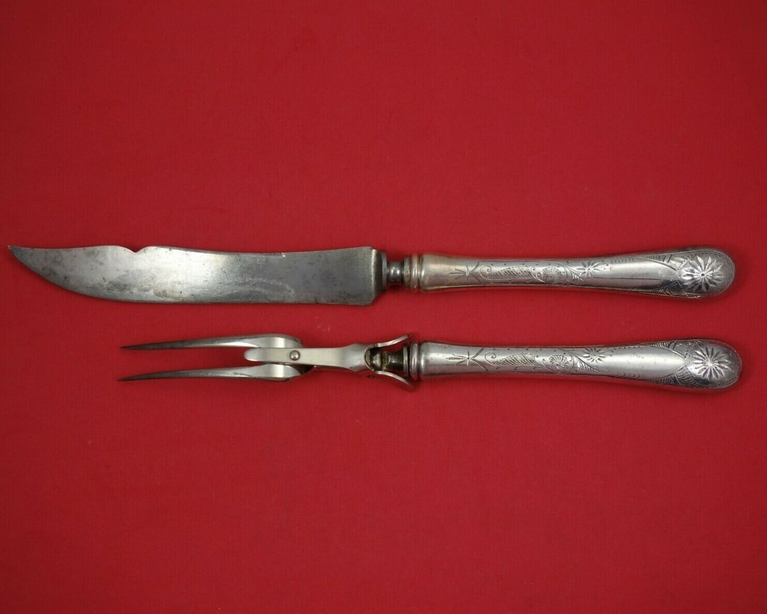Wallace Brite-Cut Sterling Silver Roast Carving Set 2pc Knife Fork (1 of 2)