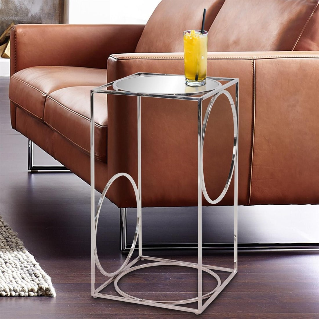 Howard Elliott Modern Square Pedestal Table Polished Silver (1 of 5)