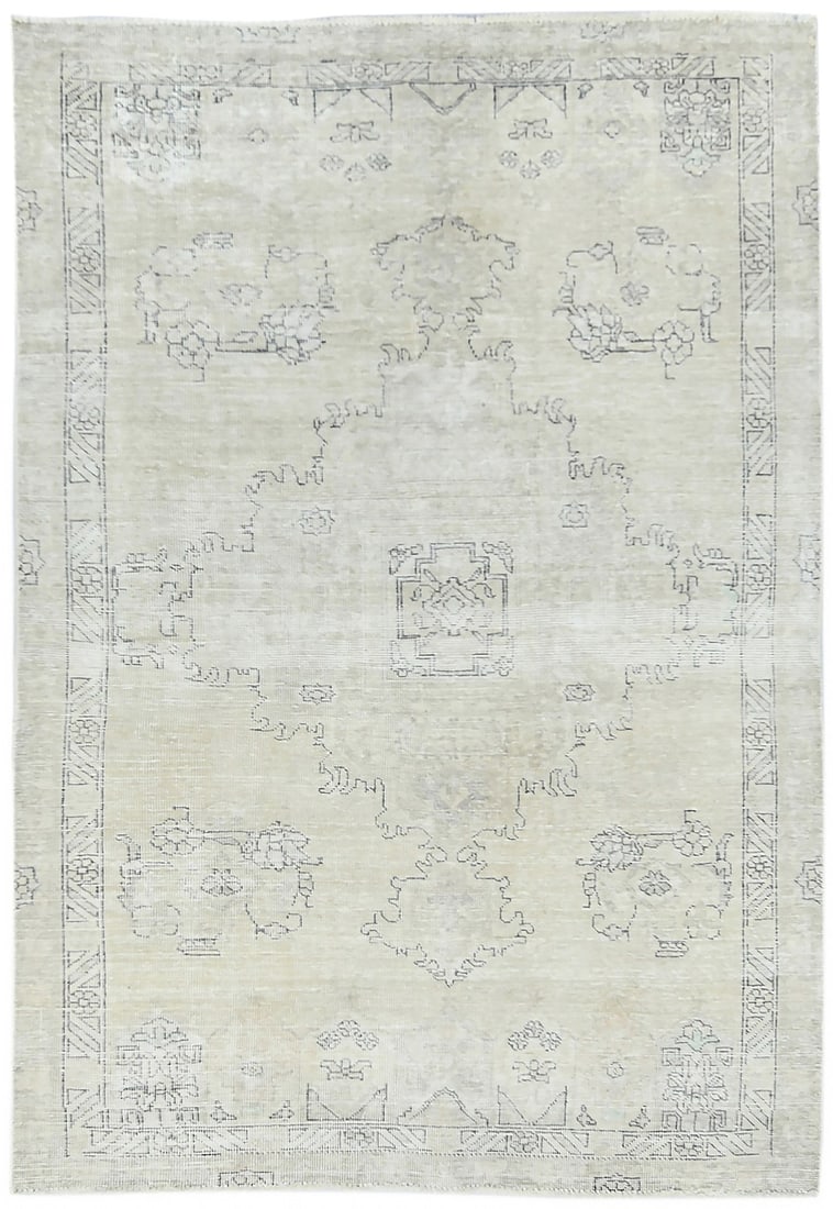 Vintage Hand-Knotted Wool Area Rug 5'7 x 8' Distressed Floral Design: Vintage Hand-Knotted Wool Area Rug 5'7 x 8' Distressed Floral Design This handmade antique Oriental rug features a distressed floral pattern in muted tones such as beige, cream, and charcoal. Hand-kno