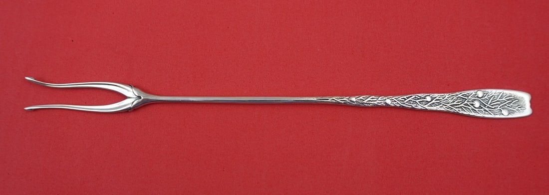 Whiting Berry Sterling Silver 2-Tine Pickle Fork with Blueberries 8 3/4" (1 of 2)