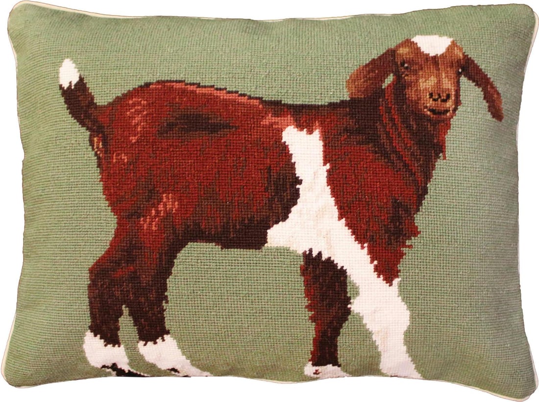 Farmhouse Goat Throw Pillow 100% Wool Cotton Velvet 16x20 (1 of 1)