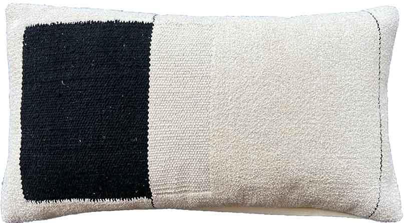 Aija Traditional Black Off-White Handwoven Cotton Pillow: Aija Traditional Black Off-White Handwoven Cotton Pillow Enhance your seating area with the Traditional Black & Off-White Aija Pillow, designed for comfort and style. This beautifully crafted pillow