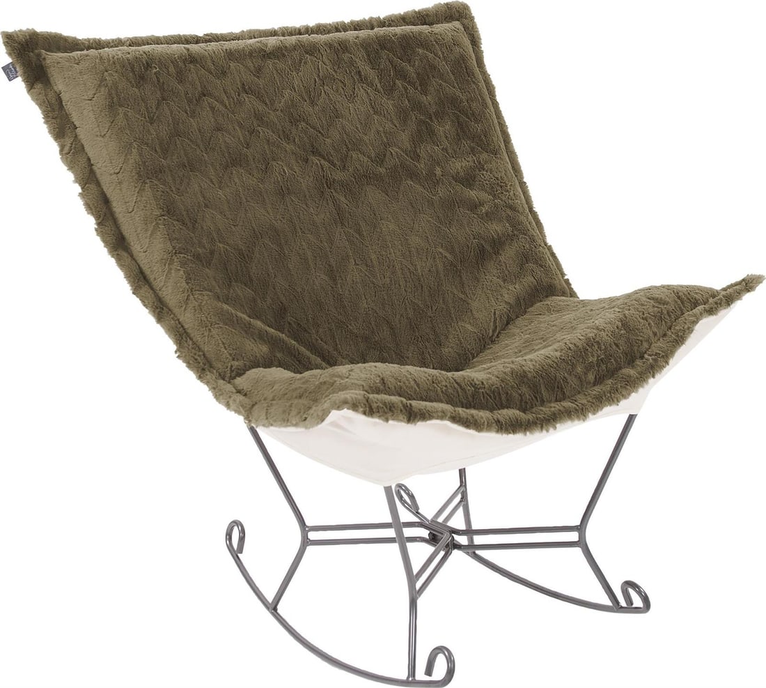 Howard Elliott Angora Moss Green Scroll Puff Rocker (1 of 7)