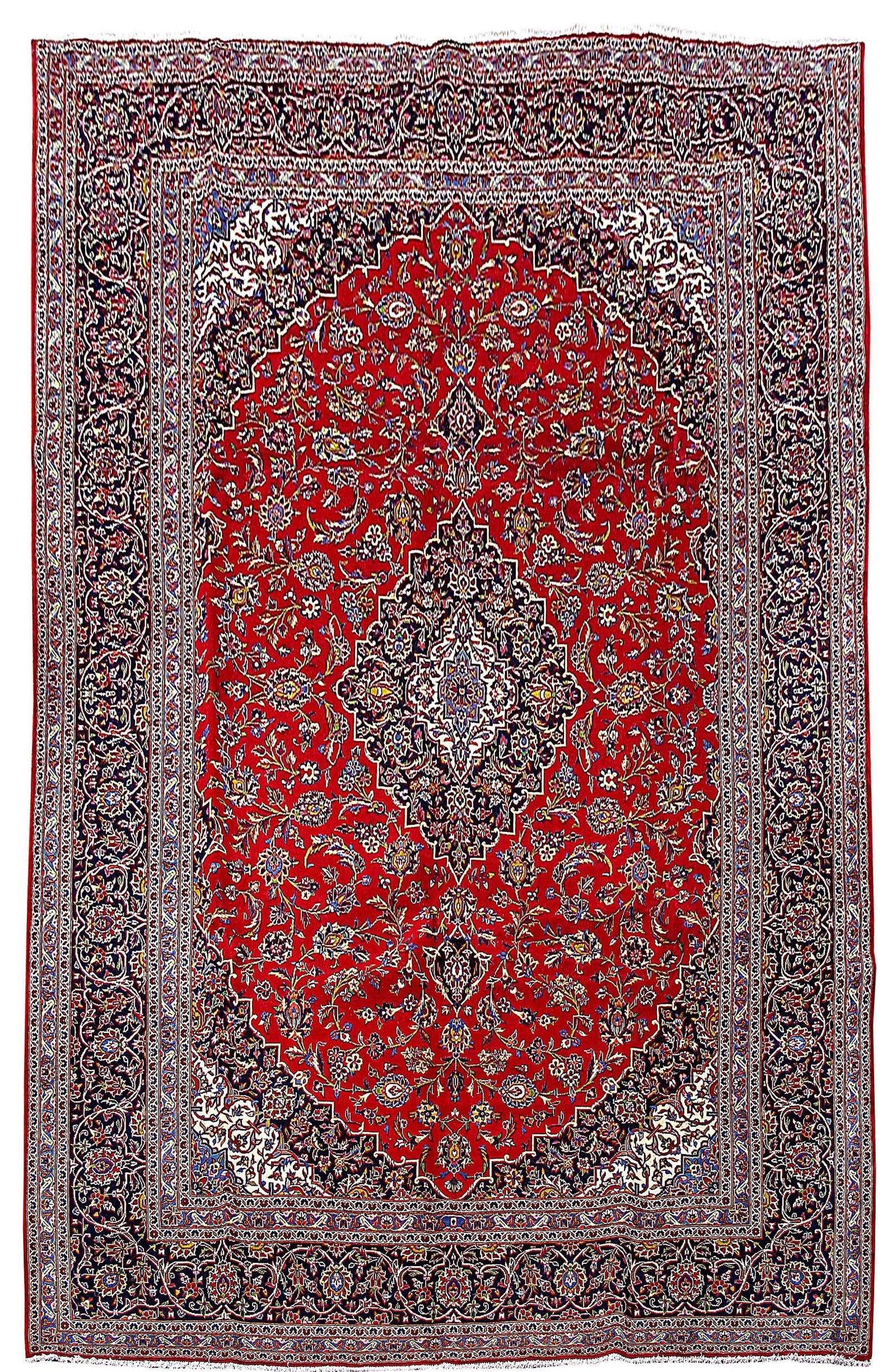 Handmade Persian Kashan Rug 9.6 x 13.2 Red Floral Design (1 of 6)