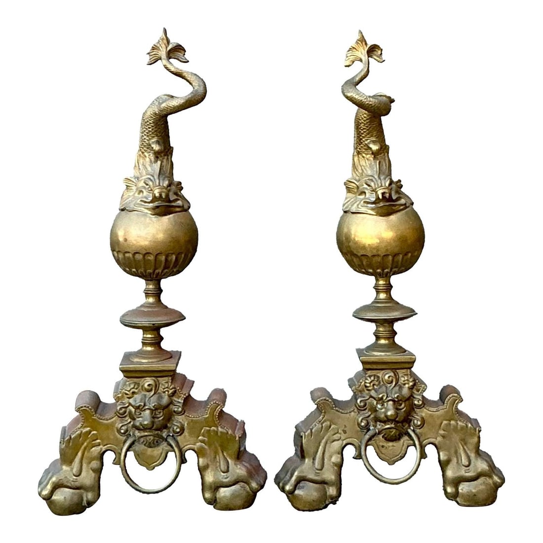 Pair of Brass Koi Fireplace Andirons (1 of 10)