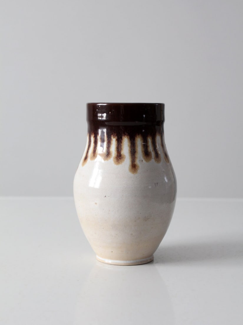 Vintage Bier Studio Handcrafted Pottery Vase with Brown Drip Glaze (1 of 7)