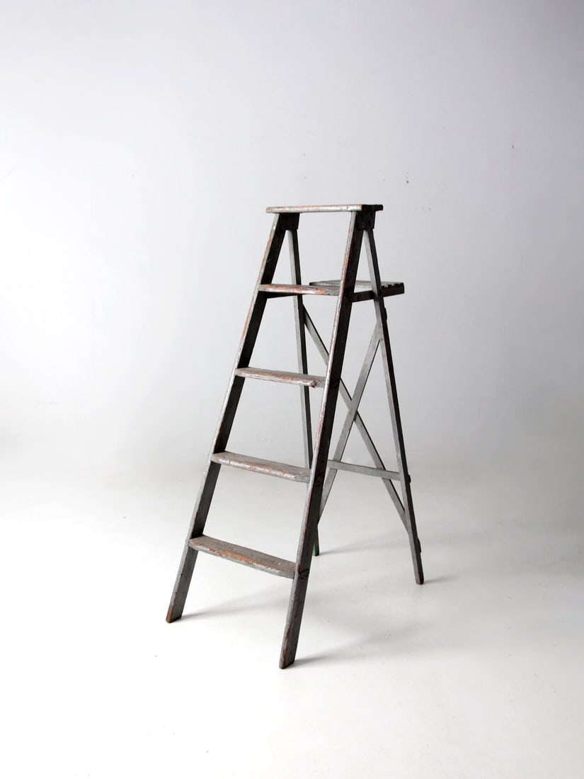 Rustic Soft Gray Wood Ladder Four Rung Decorative Display (1 of 10)