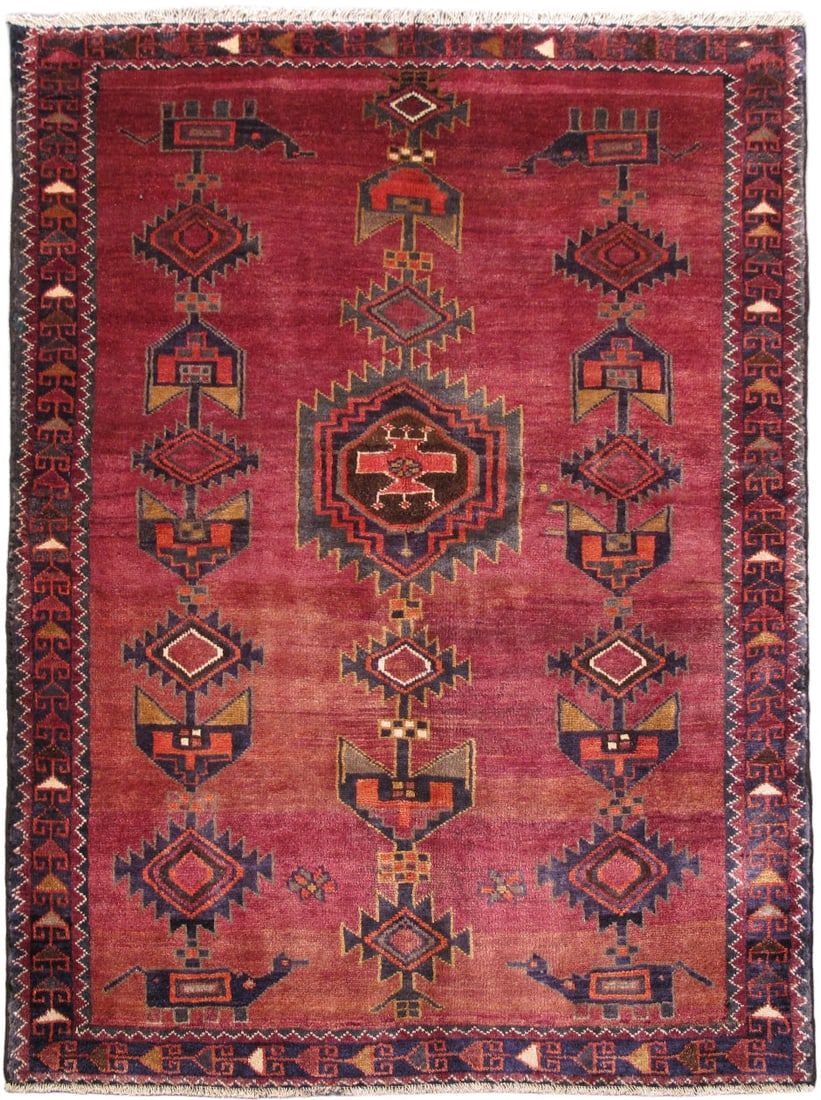 Handcrafted 4.8 x 6.2 Light Maroon Persian Hamadan Area Rug (1 of 6)
