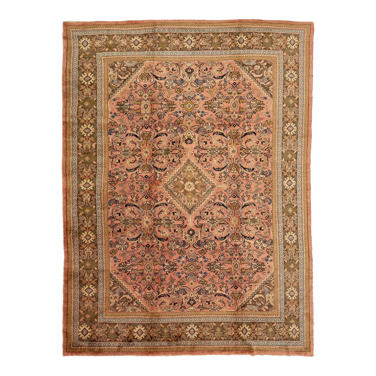1930s Vintage Mahal Persian Wool Rug Pink Multicolor Design 9'8 x 13': 1930s Vintage Mahal Persian Wool Rug Pink Multicolor Design 9'8 x 13' This exquisite 1930s Vintage Mahal Persian rug showcases a stunning pink field adorned with a vibrant multicolor allover design. H