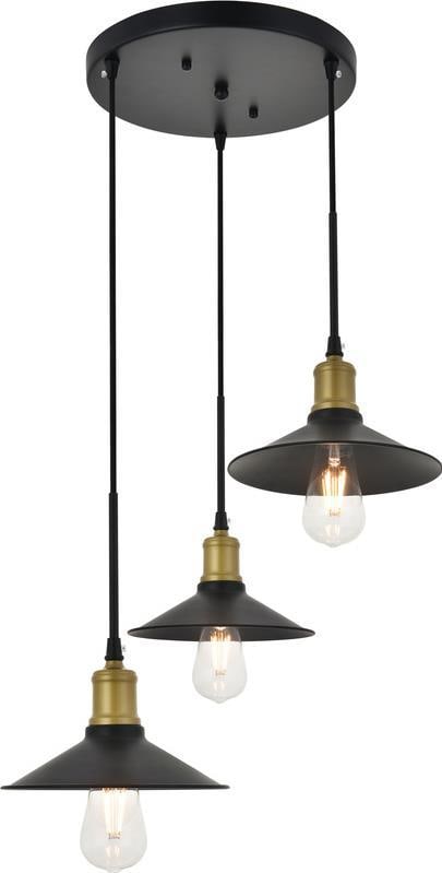 Elegant Lighting Etude Brass Pendant Light 3 Bulb Adjustable: Elegant Lighting Etude Brass Pendant Light 3 Bulb Adjustable Illuminate your space with the Etude Pendant Light, a stunning blend of brass and black finishes that adds a modern touch to any decor. Thi