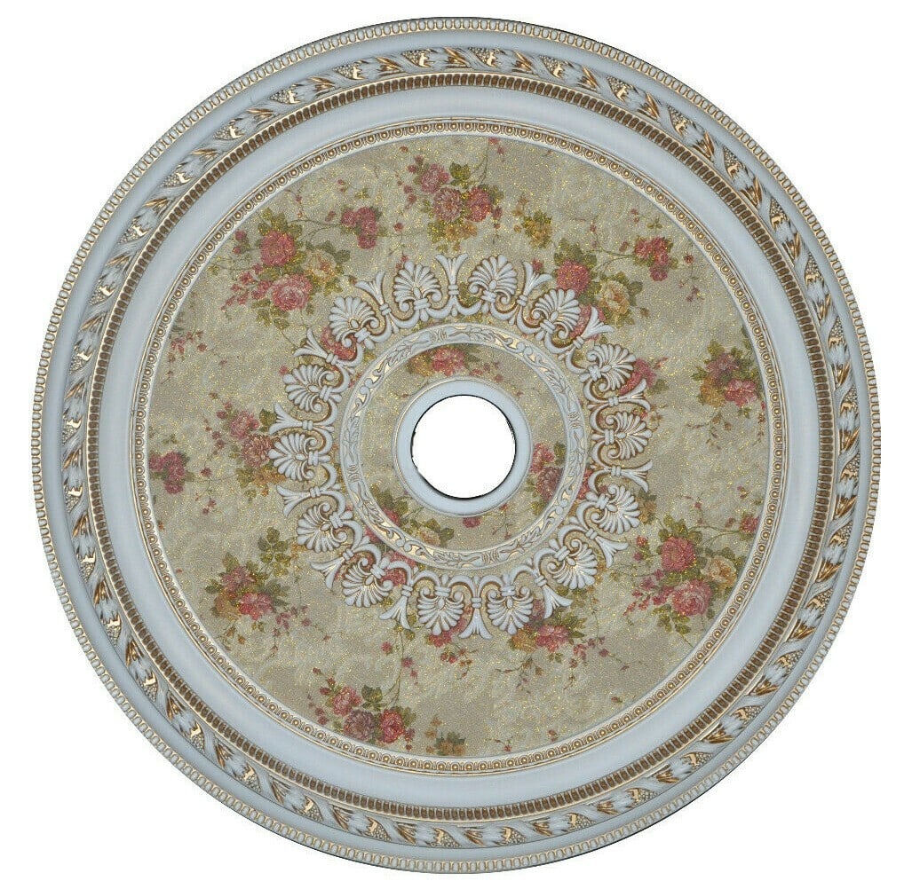 Artistry Rose Bouquet 32 Inch Round Ceiling Medallion: Artistry Rose Bouquet 32 Inch Round Ceiling Medallion This 32-inch round decorative ceiling medallion features a rose bouquet motif and is designed as an accent for chandeliers in foyers, dining rooms