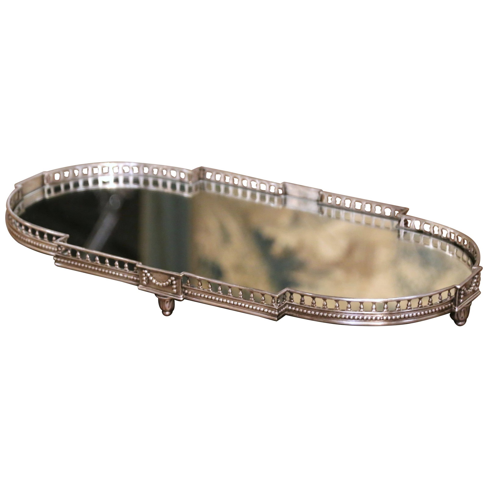 French Louis XVI Silvered Bronze Mirrored Plateau (1 of 9)