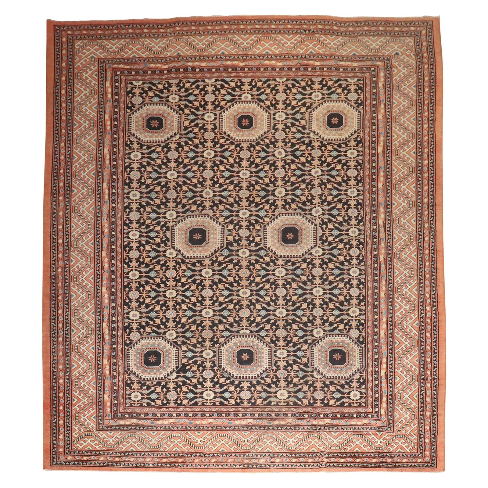 Oversize Khotan Style Samarkand Rug Wool Hand-Crafted 11' x 14'7": Oversize Khotan Style Samarkand Rug Wool Hand-Crafted 11' x 14'7" This oversize vintage-inspired Samarkand rug is a stunning piece that brings the essence of Central Asia into any room. Crafted from h