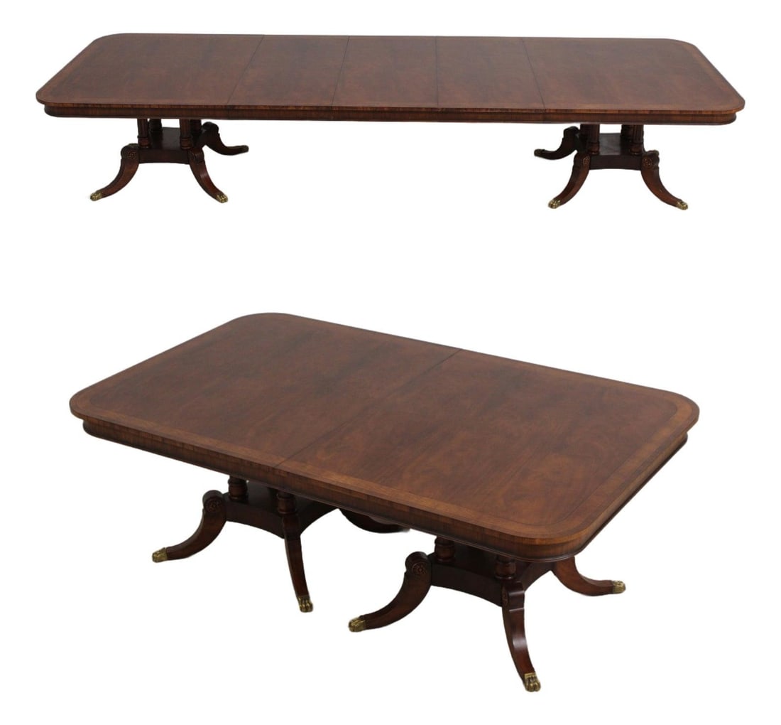 Duncan Phyfe Style Mahogany Dining Table with Double Pedestal and Inlay (1 of 10)