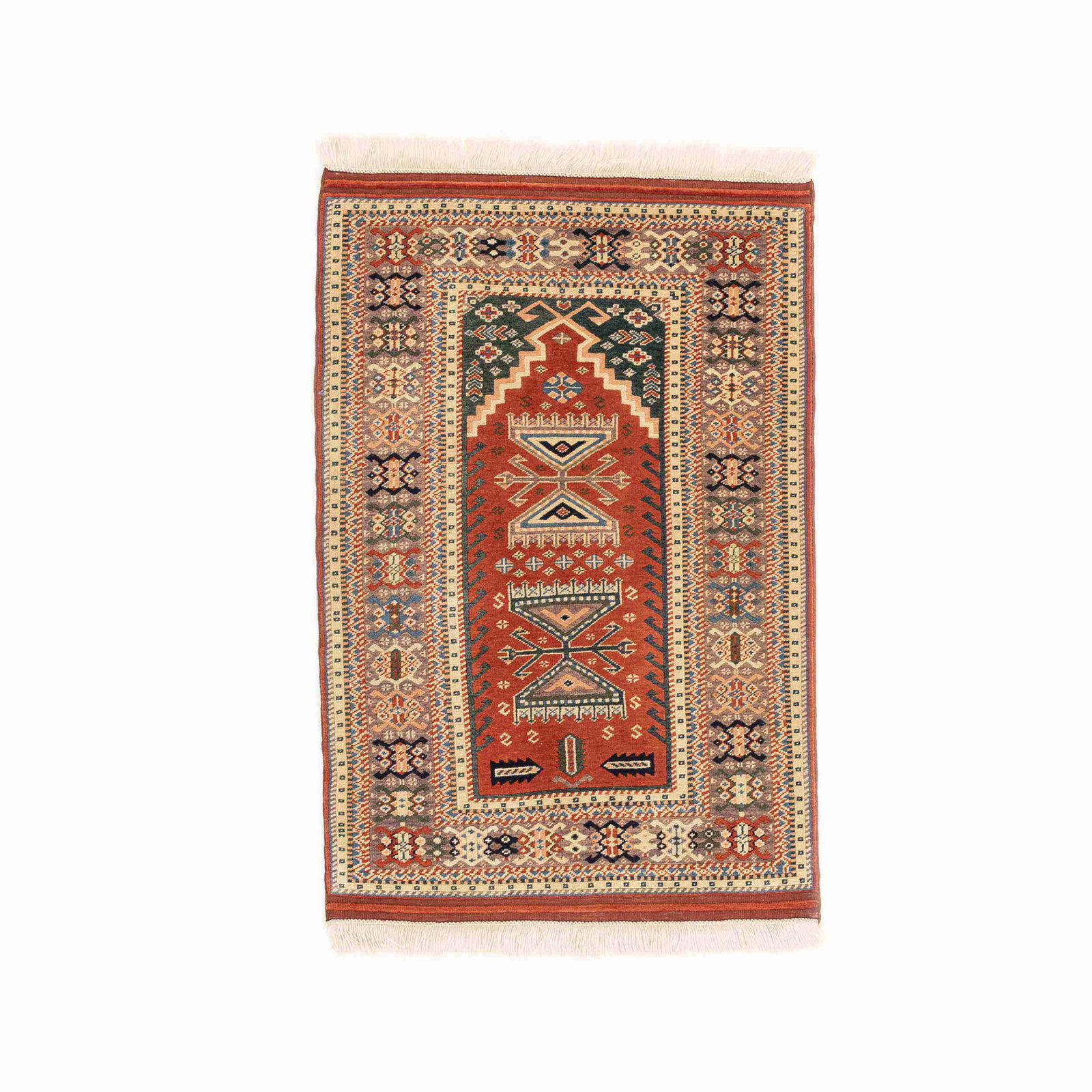 Authentic Handmade Usak Wool Carpet Double Knot 35.4 x 52: Authentic Handmade Usak Wool Carpet Double Knot 35.4 x 52 This authentic handmade Usak carpet showcases exquisite craftsmanship, made of high-quality wool on wool. Featuring a double knot weaving tech