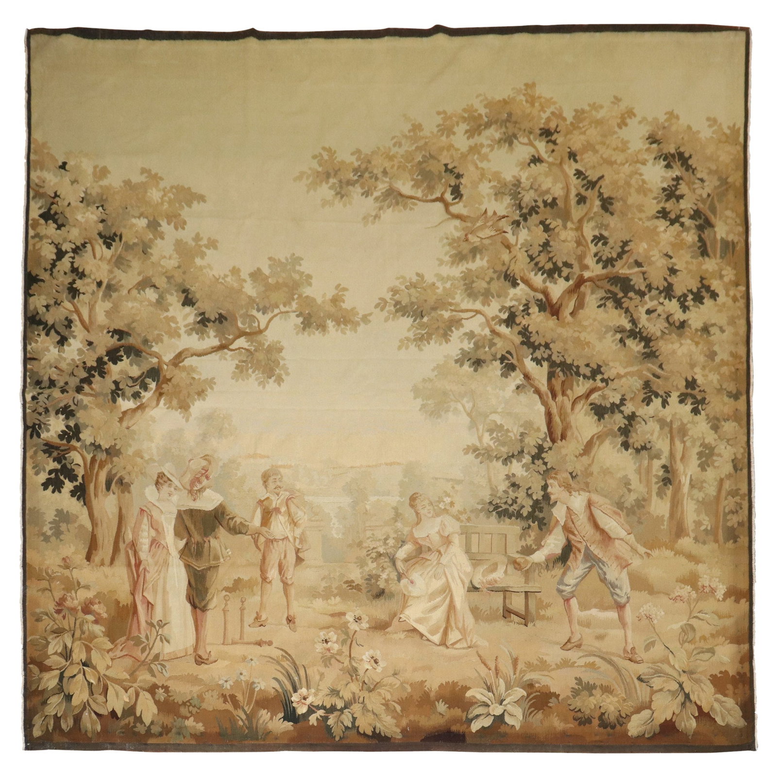 19th Century Hand-Woven French Tapestry Vienna Secession Style 99 x 93 in: 19th Century Hand-Woven French Tapestry Vienna Secession Style 99 x 93 in Discover an exquisite piece of history with this large 19th Century French tapestry from the Zabihi Collection. This stunning 