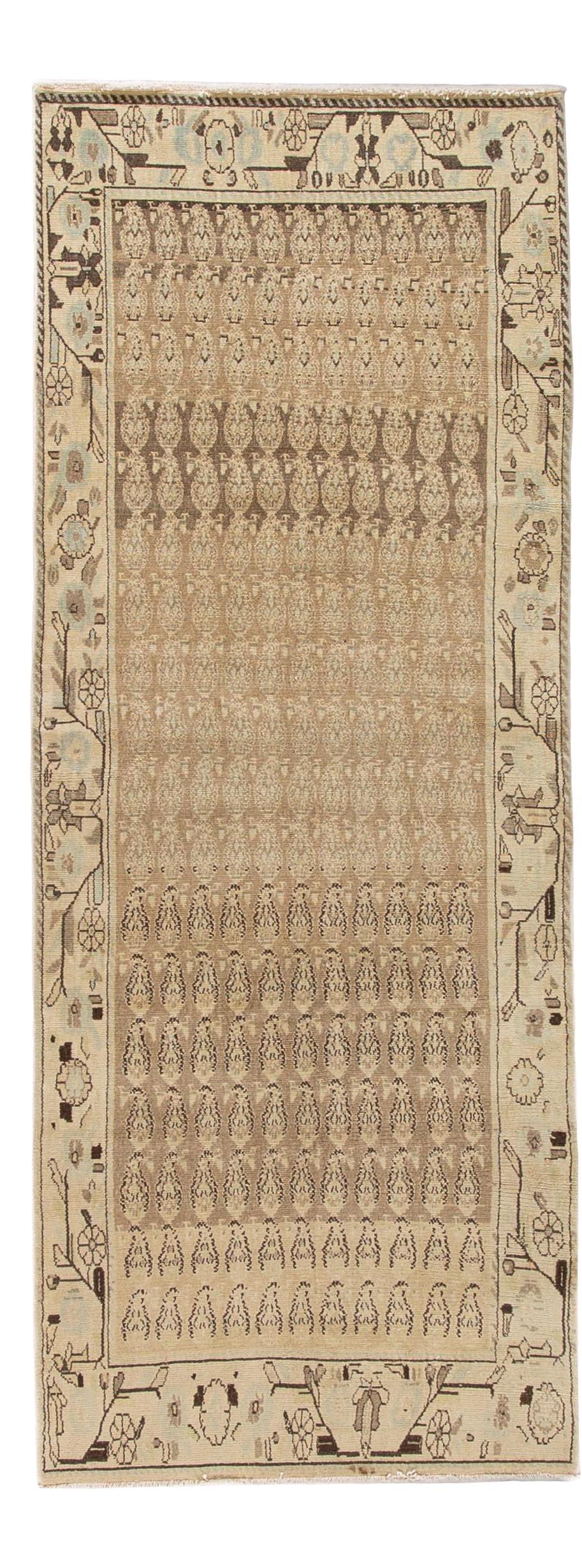Antique Malayer Tan Wool Runner Handmade Floral Design 3'7 x 9'3: Antique Malayer Tan Wool Runner Handmade Floral Design 3'7 x 9'3 This exquisite antique Malayer hand-knotted wool runner features a stunning tan field accented by a beige frame. The design showcases a