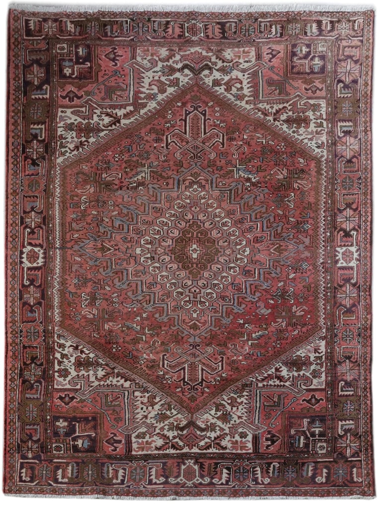 Handcrafted 8'6 x 11'4 Red Persian Heriz Rug: Handcrafted 8'6 x 11'4 Red Persian Heriz Rug Free continental US Shipping Experience the elegance of this handcrafted Red Persian Heriz Rug, meticulously crafted by skilled Persian artisans. Featuring