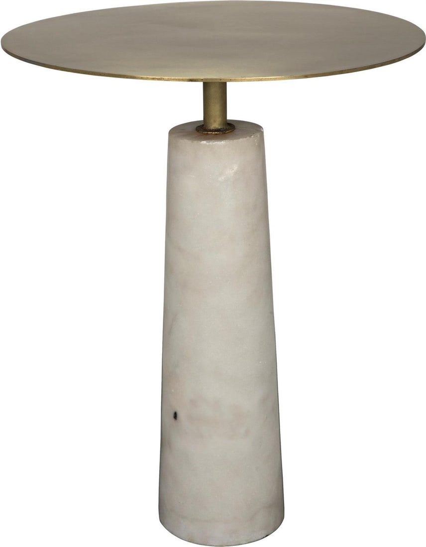 Noir Hotaru Luxurious Marble and Brass Side Table: Noir Hotaru Luxurious Marble and Brass Side Table Enhance your home decor with this luxurious side table, featuring a stunning blend of Bianco Crown Marble and antique brass accents. Designed in an an