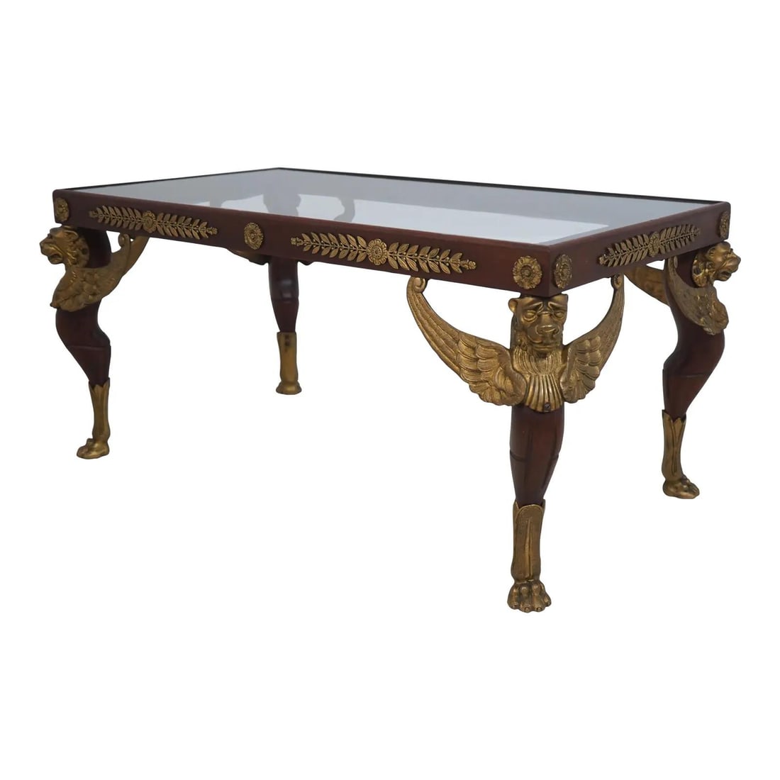 French Empire Coffee Table with Bronze Eagles and Ormolu Trim circa 1860-1880: French Empire Coffee Table with Bronze Eagles and Ormolu Trim circa 1860-1880 This antique French Empire coffee table dates from circa 1860-1880 and features a high-quality construction with heavy bro