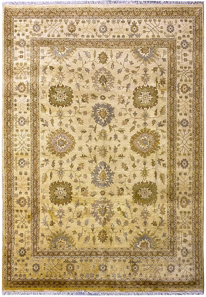 8 x 10.1 New Oushak Handmade Agra Area Rug in Beige Gold Green: 8 x 10.1 New Oushak Handmade Agra Area Rug in Beige Gold Green Free continental US Shipping Enhance your living space with the exquisite 8' x 10' New Oushak Handmade Agra Rug, a perfect fusion of eleg