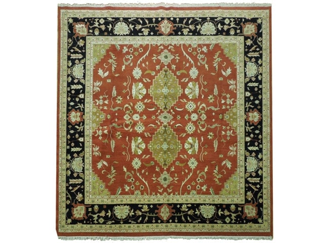 10' x 10' Hand-Knotted Oushak Rug in Ivory and Red: 10' x 10' Hand-Knotted Oushak Rug in Ivory and Red Free continental US Shipping Enhance your home decor with this exquisite 10' x 10' Hand-Knotted Weave Square Oushak Rug. Designed with bold geometric