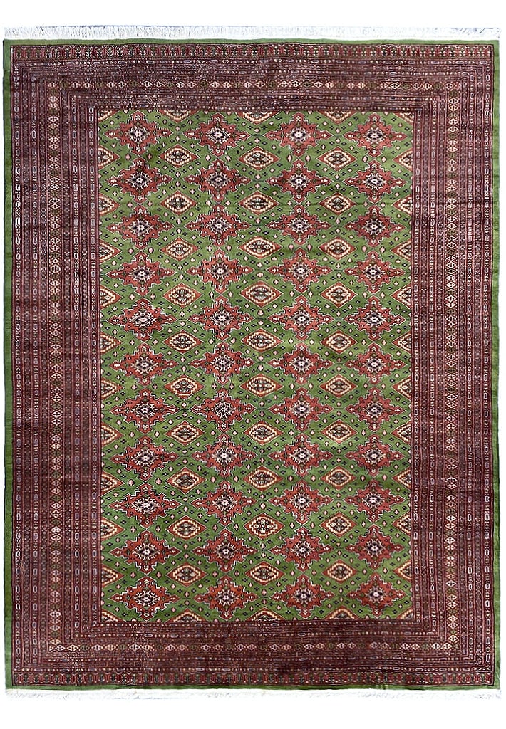 Handmade Persian Turkman Bokara Rug 8.2 x 10.3 Green (1 of 11)