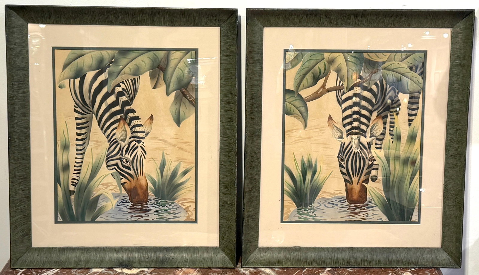 Shirrell Graves Zebra Gouache Pair in Green Frames - 2