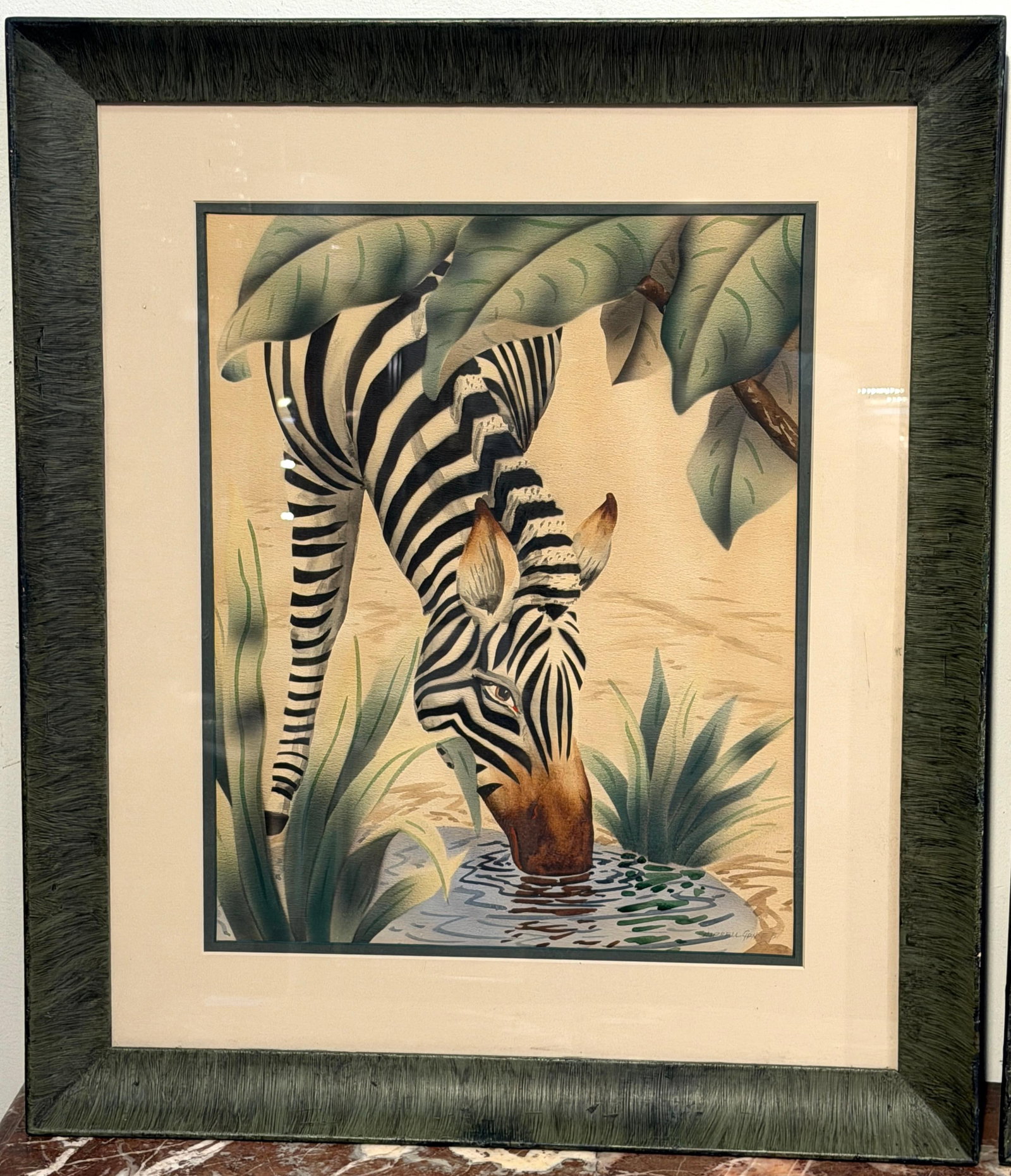 Shirrell Graves Zebra Gouache Pair in Green Frames - 3