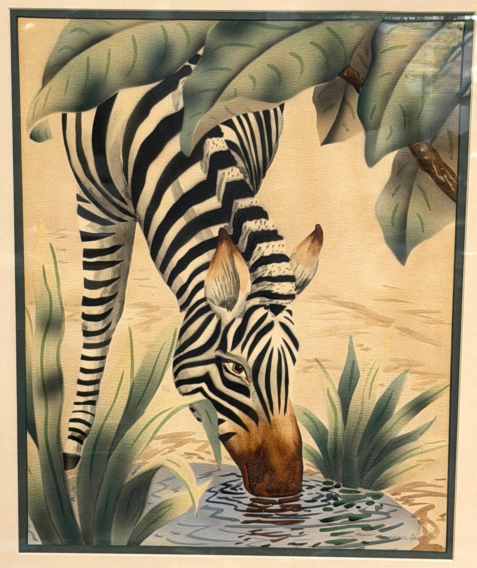 Shirrell Graves Zebra Gouache Pair in Green Frames - 4
