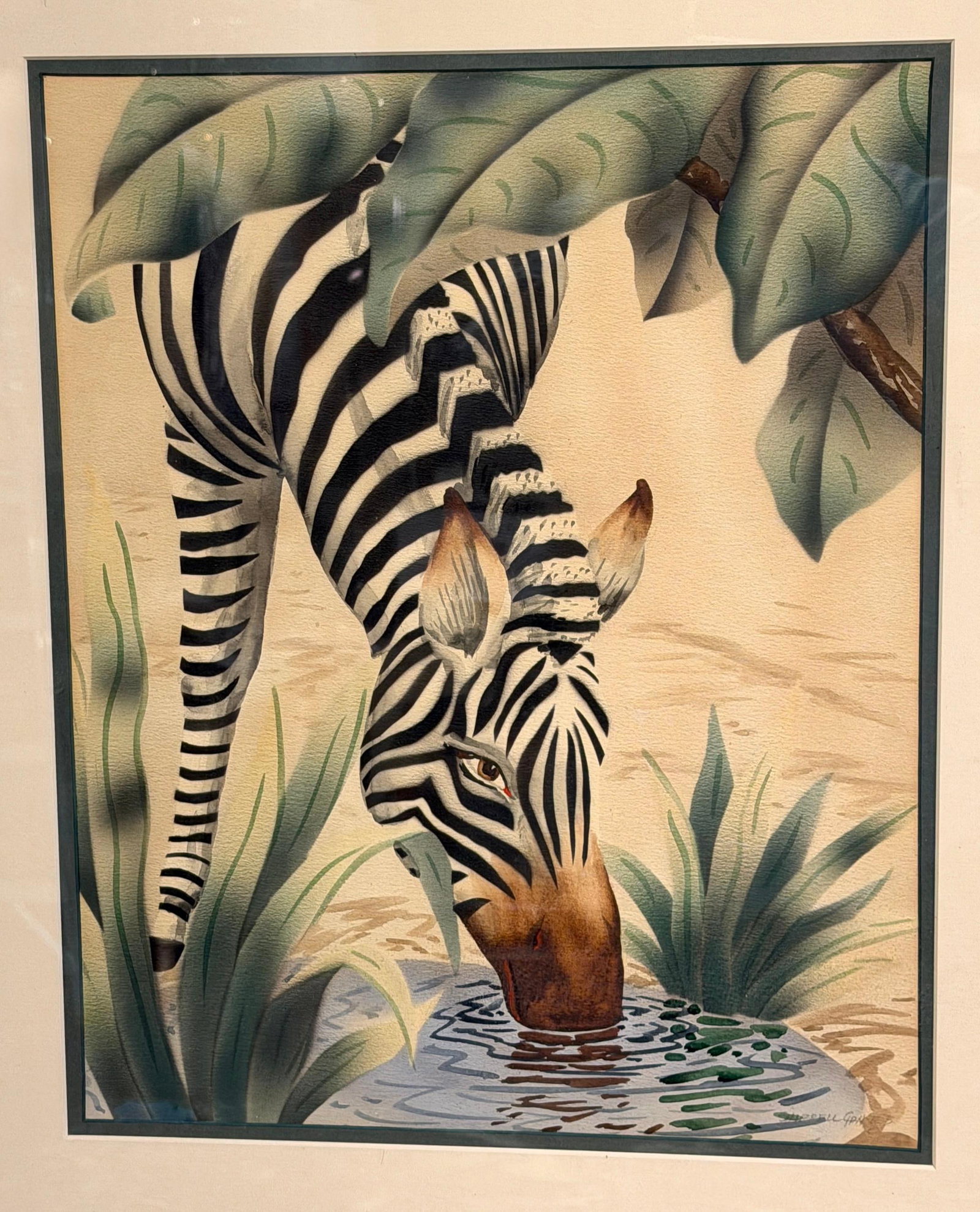 Shirrell Graves Zebra Gouache Pair in Green Frames - 6