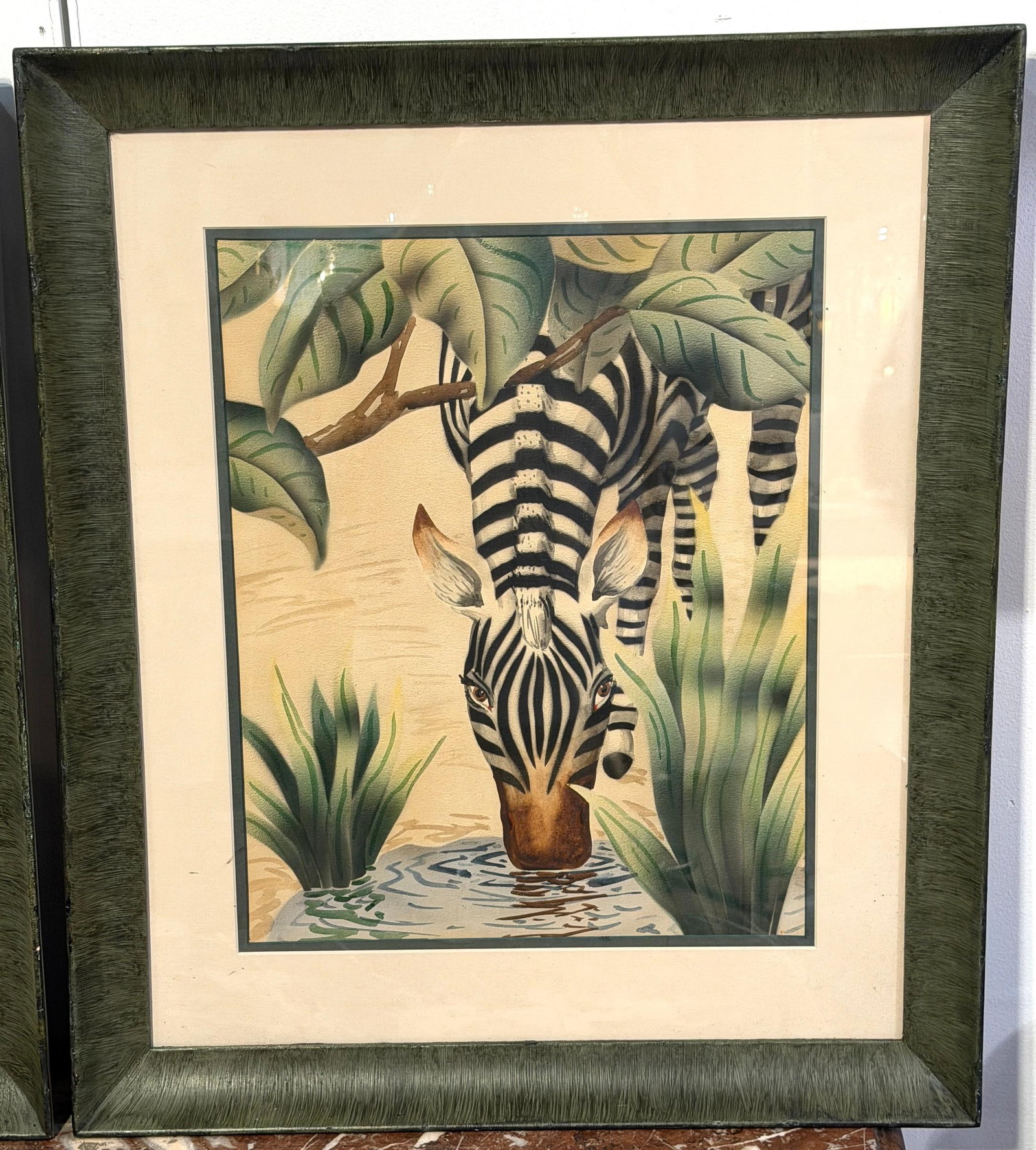 Shirrell Graves Zebra Gouache Pair in Green Frames - 8