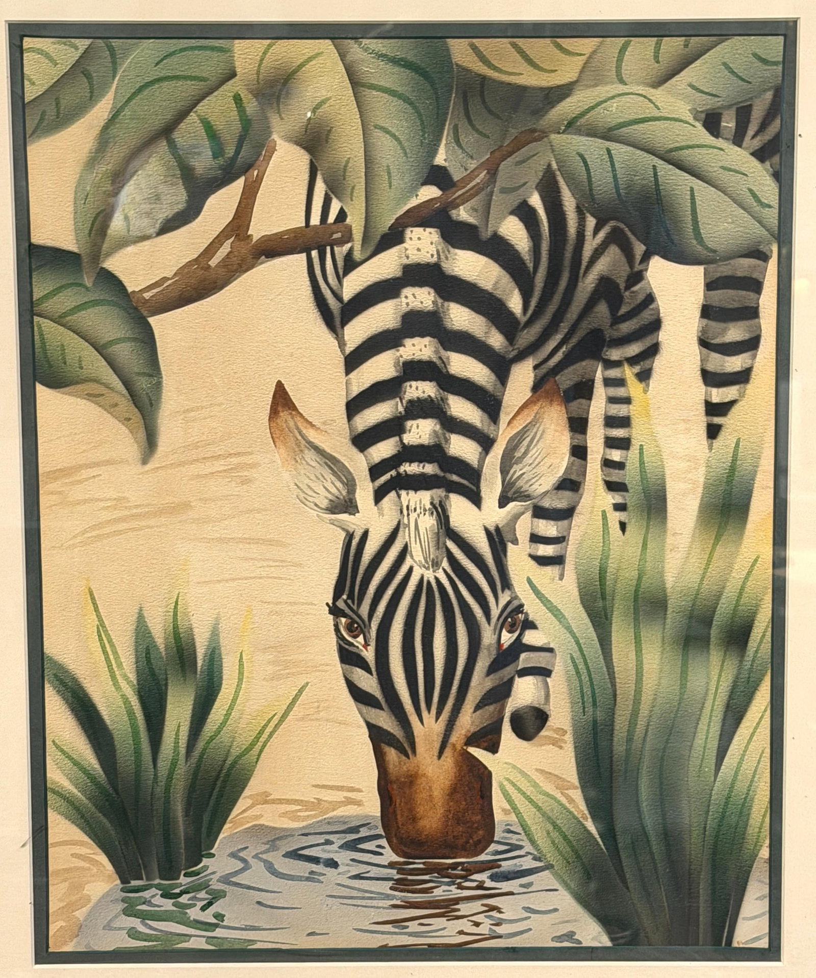 Shirrell Graves Zebra Gouache Pair in Green Frames - 9
