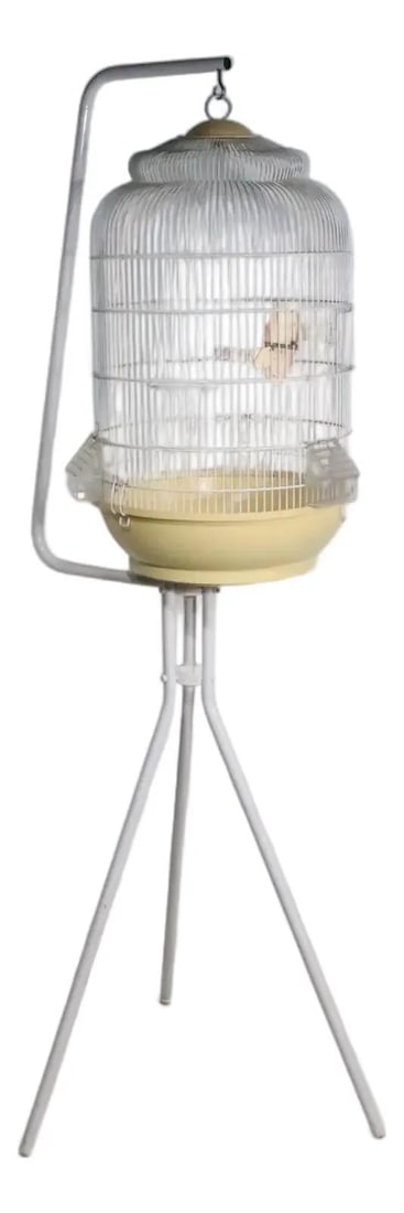 1970s Italian White Metal Birdcage With Stand by FOP Mid Century (1 of 10)