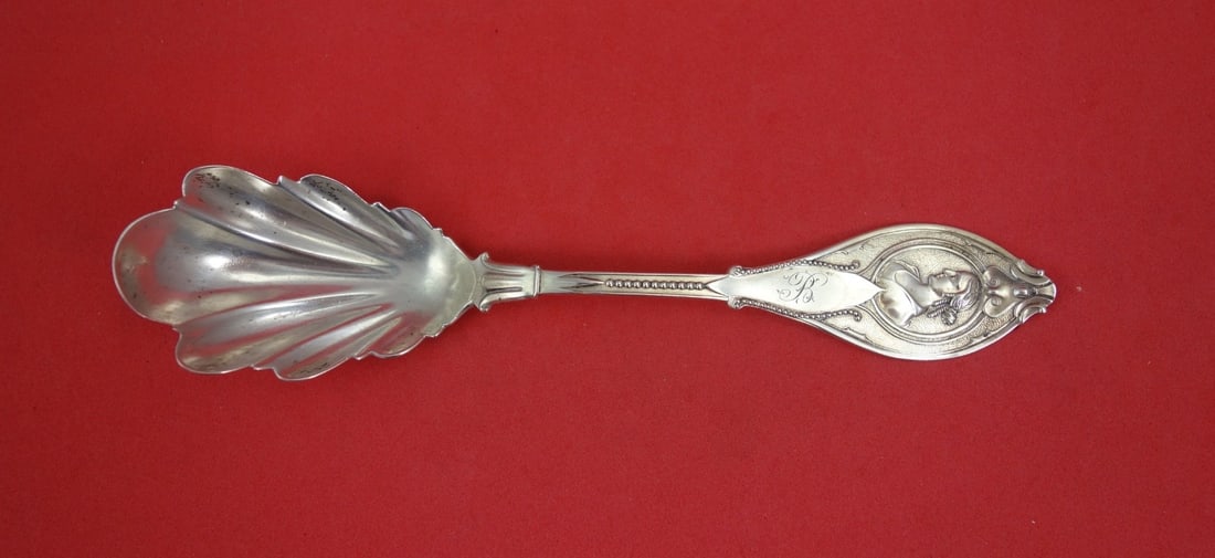 Sterling Silver Sugar Spoon Medallion Pattern Shell by Cole and Reynolds 6.25 Inch (1 of 2)
